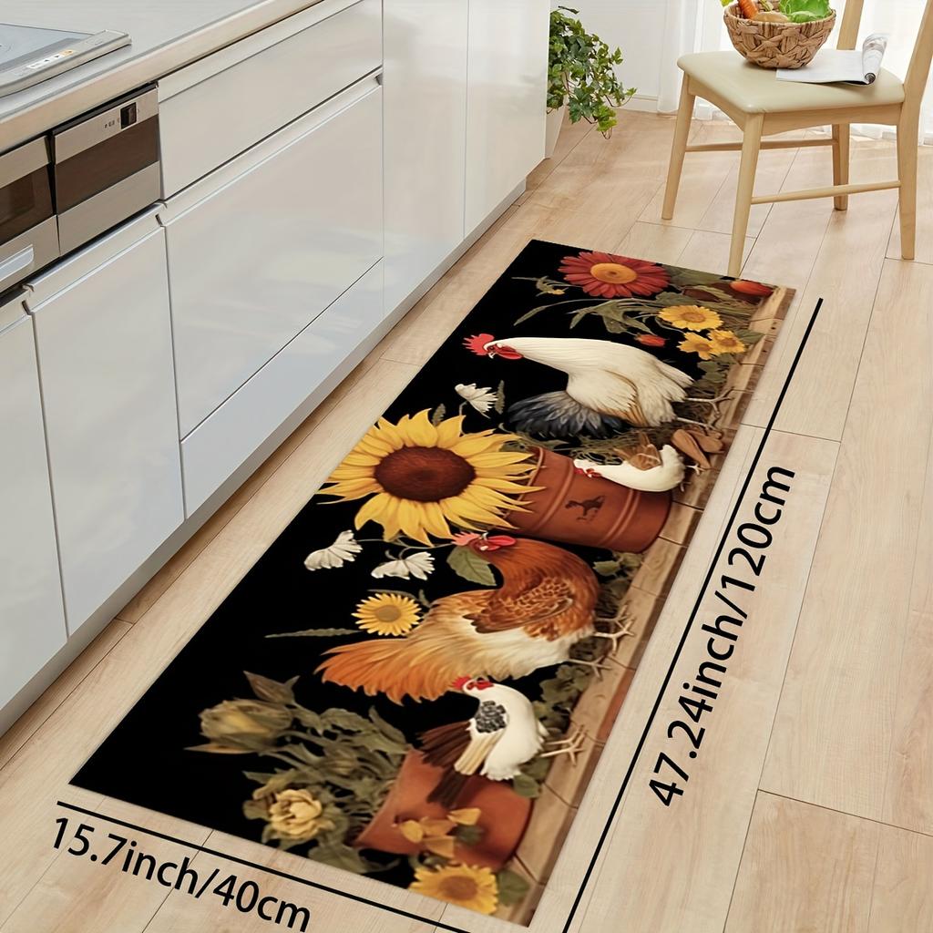 1Pcs Luxury Rooster Sunflower Print Print Kitchen Mat Soft Thickened Kitchen Floor Mat Waterproof Non-slip Oil-proof Floor Mat Runner Rug