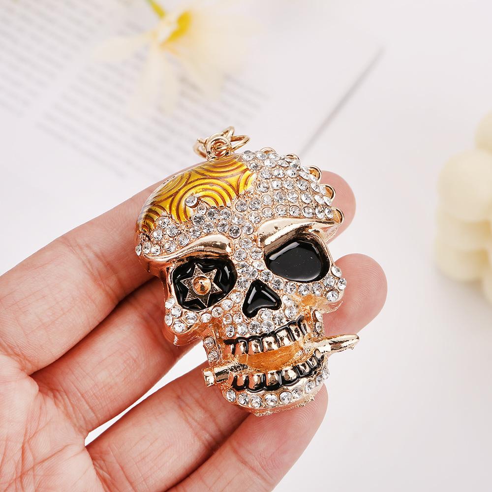 Halloween skull keychain, sparkling diamond studded, skull head, ghost head, bag pendant