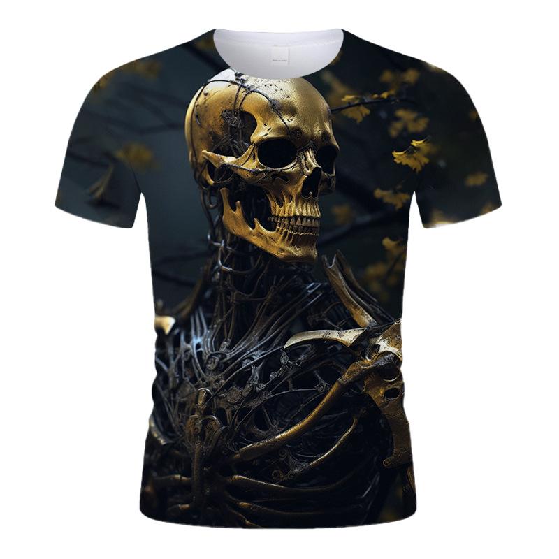 Q Edition Cute Skull Summer Men T Shirts Lightweight Breathable Casual Kids Round Neck Sleeve Short Streetwear Oversized Tops