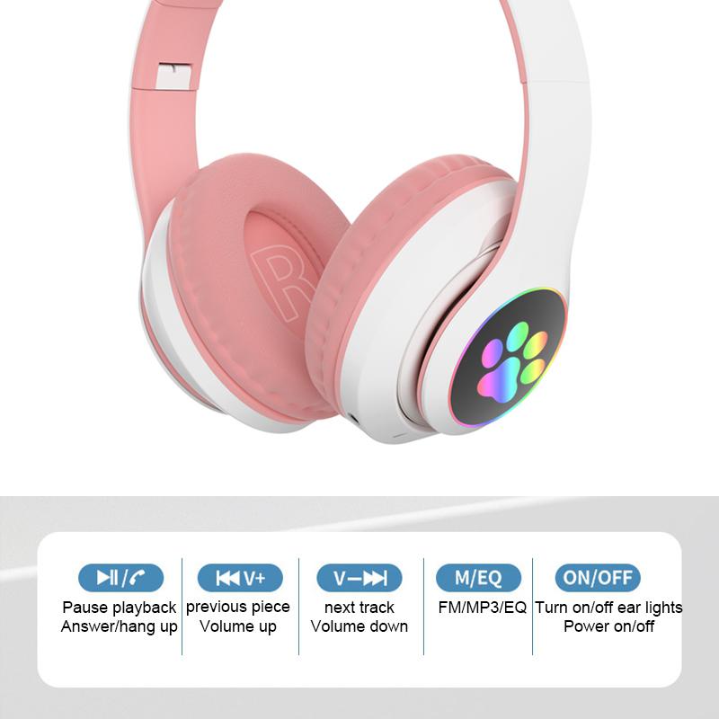Вспышка-лампа, милые кошачьи уши, наушники Bluetooth5.0, стерео с микрофоном, поддержка TF-карты, беспроводные детские наушники для девочек, подарок на день рождения