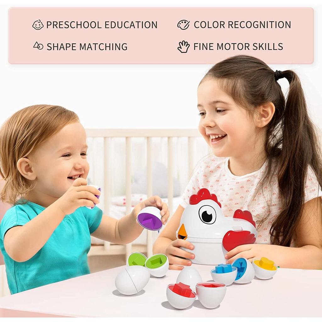 Color Matching Game Shape Sorter with 6 Toy Eggs, Fine Motor Skills Sensory Toys, Montessori Educational Toys Easter Gifts for 3 4 5 6 Girls Boys Baby
