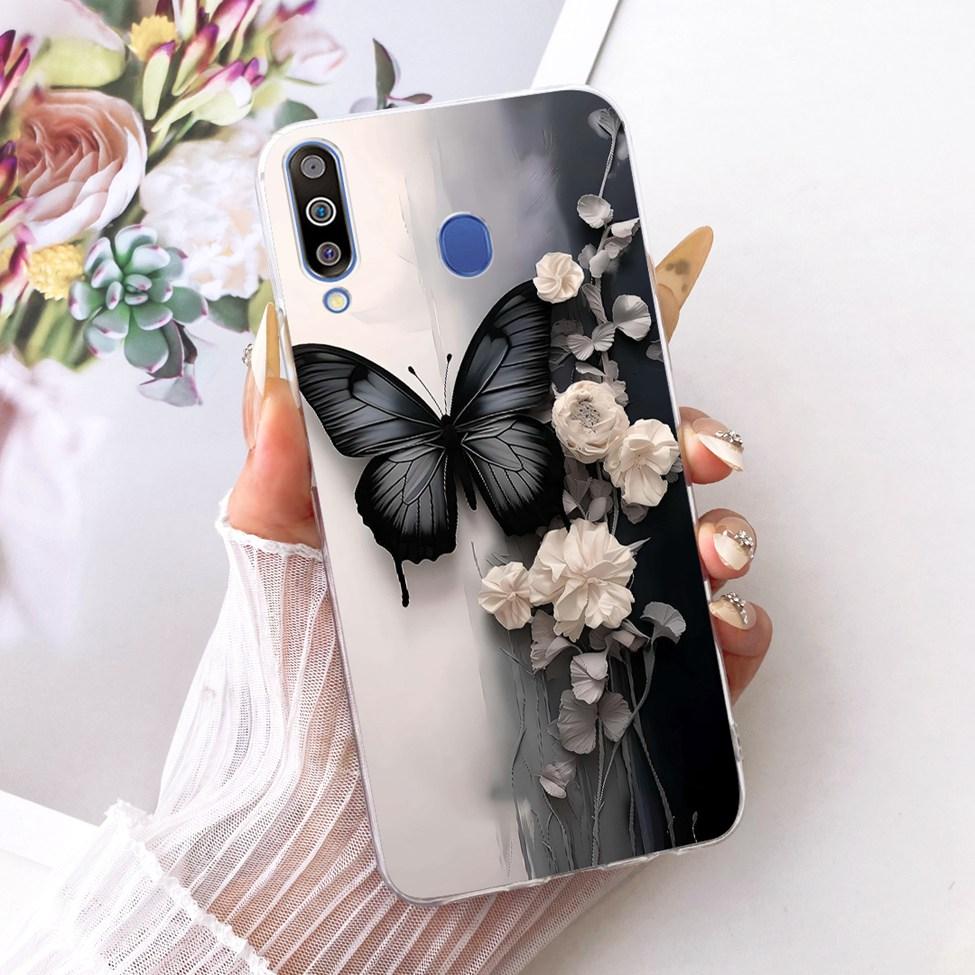 For Samsung A40S Case Transparent Cute Cat Fashion Butterfly Funny Painted Casing For Samsung Galaxy A40S Cover SM-A3050