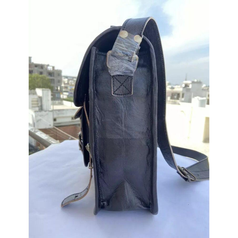 13" Black Messenger/Briefcase/Shoulder/Laptop Bag. Goat Leather.