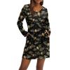 Women's Fashionable V-neck Long Sleeved Drawstring With Pocket Halloween Printed Casual Dress