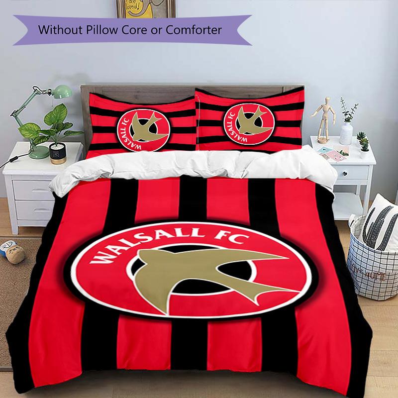 Walsall FC 3pcs Bedding Set Duvet Cover Closure Includes 1 Duvet Cover & 2 Pillowcases for All Seasons Bedroom Home Dorm Decor