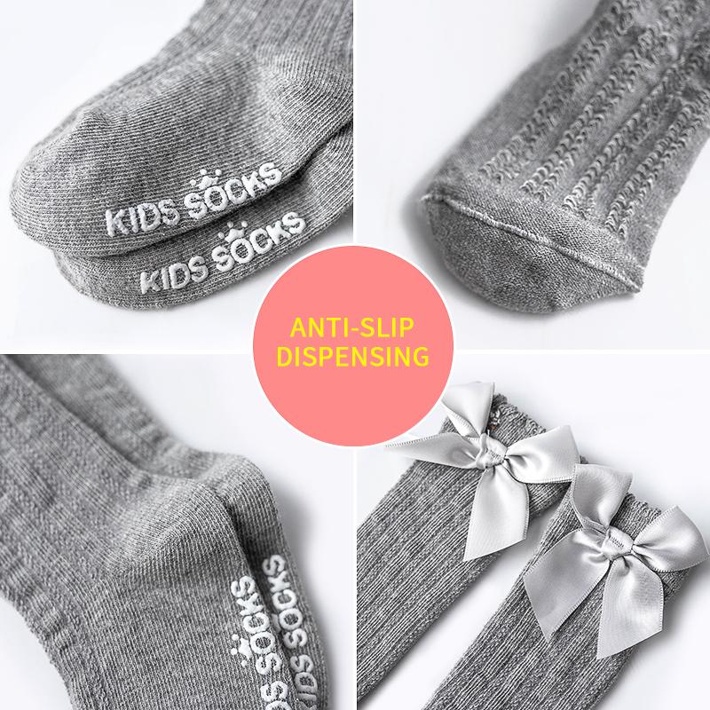 Детские дышащие носки для маленьких девочек, милые гольфы до колена с бантиками, модные носки-гольфы однотонные, детские носки