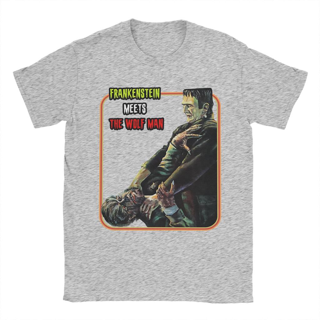 Vintage Frankenstein Meets the Wolfman T Shirt Unisex Cotton Short Sleeve  O-neck Summer Clothing