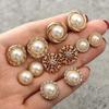 Hollow Flower Simulated Pearl Gold Color Round Earring Sets Accessories Stud Earrings Jewelry