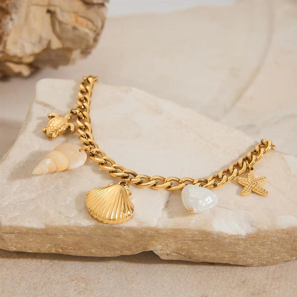 Роскошный Браслет-Ракушка из Нержавеющей Стали с PVD Покрытием 18K Золото Водонепроницаемый Не Тускнеющий Элегантные Украшения Индивидуальный
