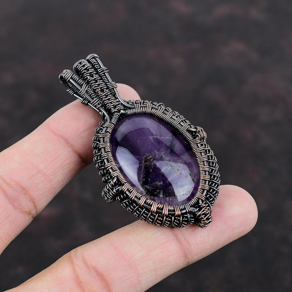 Кулон со звездой и аметистом, медная проволока, кулон с драгоценным камнем, стильный кулон, элегантный ювелирный подарок ручной работы, подарок для мамы, ювелирные изделия из медной проволоки