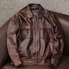 Men Genuine Leather Jacket Vintage Biker Coat Distressed Cowhide Motorcycle Outerwear