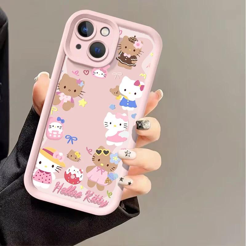 Розовый мультяшный чехол Hello Kitty для iPhone 17 16 Pro Max 17 Air 16e 15 14 13 12 11 Pro Max 14 15 16 Plus INS Силиконовый чехол