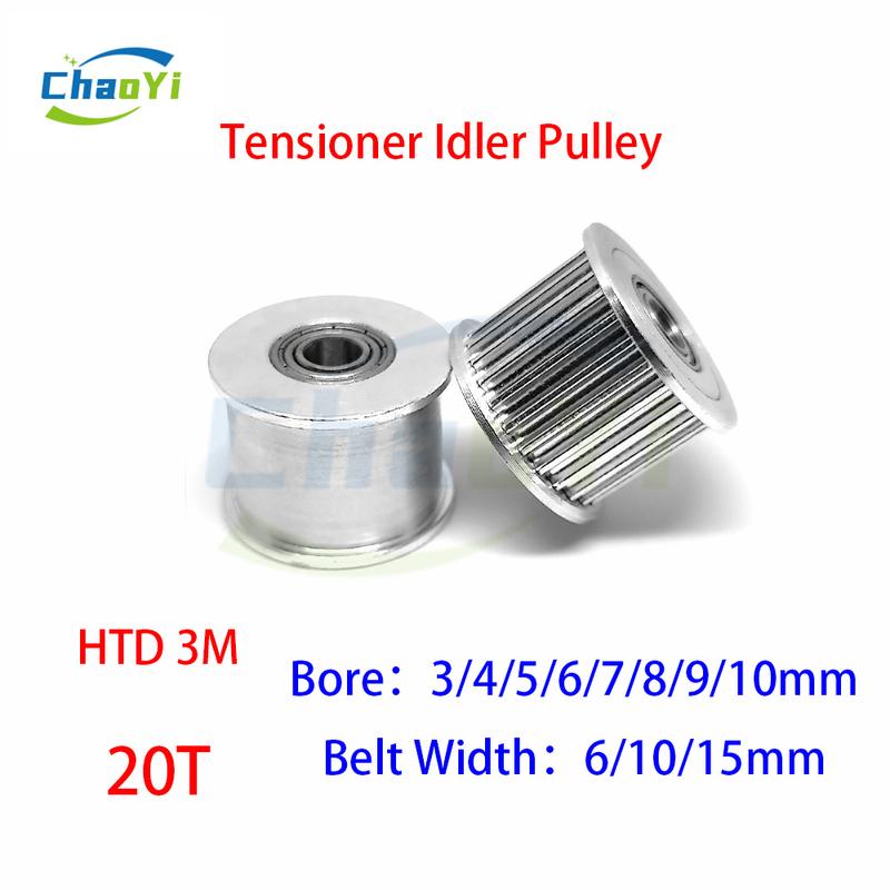 HTD 3M 20Teeth Idler Pulley Tensioner Gear Bore 3/4/5/6/7/8/9/10mm Fit Belt Width 6/10/15mm Bearing Guide Synchronous Wheel 3M