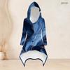 Women Plus Size Hooded Two Piece Set Marble Printed Long Sleeve High Low Top Fitted Pants