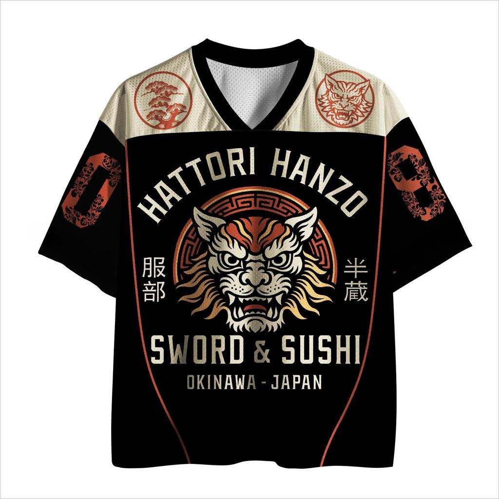 2026 Summer Fashion New Japanese Lion Style New 3D Retro Tshirt Crew Neck Outdoor Adult Vacation V-neck T-shirt