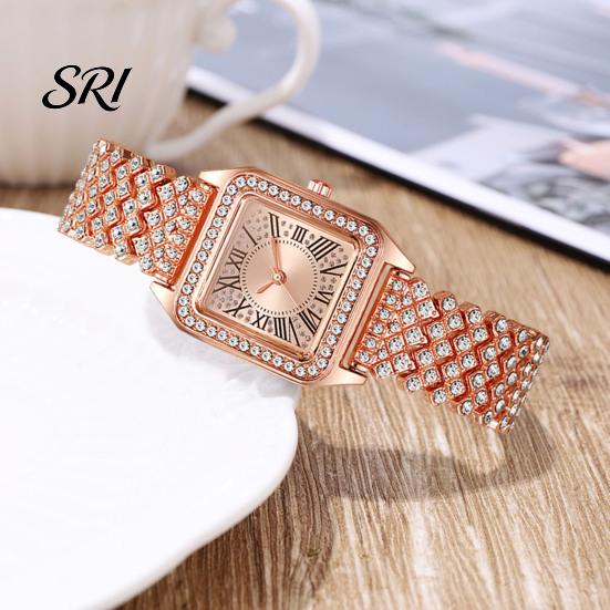 Durable Ladies Watch Women's Square Crystal High Accuracy Quartz Movement Rhinestone Paved Dial Scratch-Resistant Shiny Bezel Mineral Glass Alloy Case