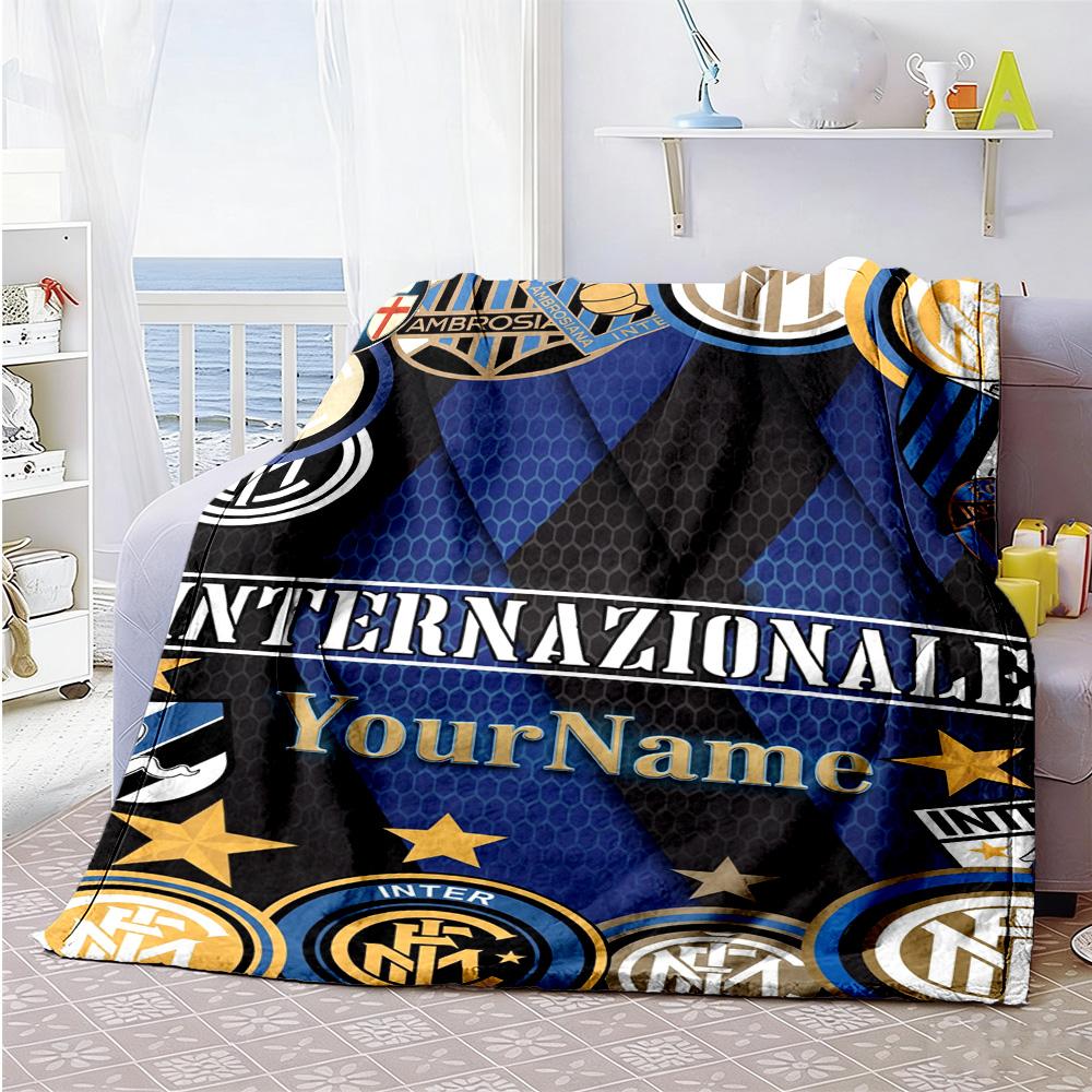 Inter Milan Personalized Text Blanket Gift Customizable Blanket Durable Comfort Great for Living Room Bedding Home Decor Couch Ideal for All Seasons