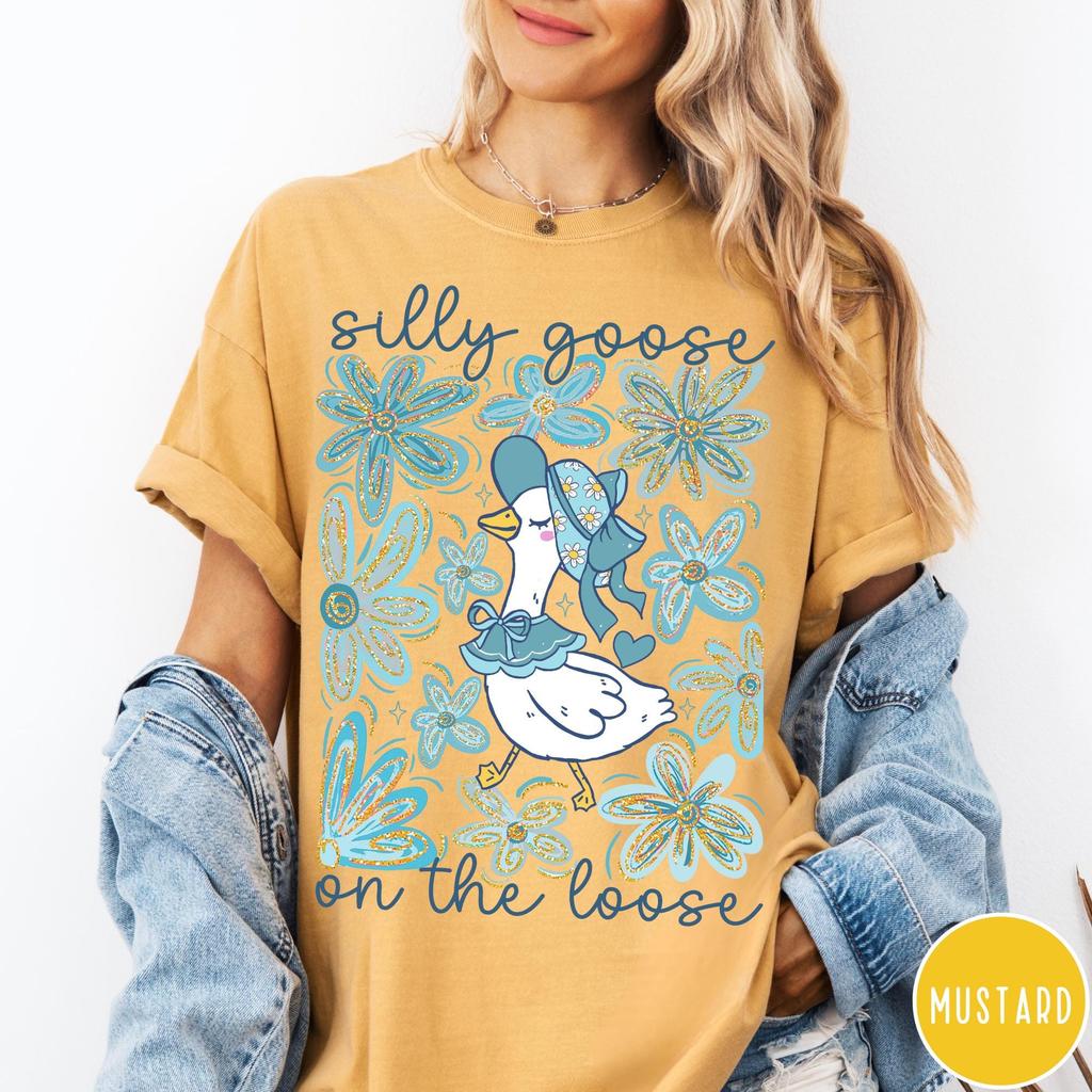 Silly Goose On The Loose T-shirt, Boho Floral Goose Shirt, Funny Goose Tshirt, Oversized Graphic Retro Vintage T Shirt
