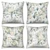 4Pcs White Flower Green Leaf Artistic Printed Pillow Cover Polyester Cushion Case 2D Flat Printing Pillowcase Home Decor Elegant