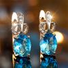 1 Pair Golden Color Oval Cut Aqua Blue Stone Drop Earrings Princess Dangle Earrings Valentine's Day Jewelry