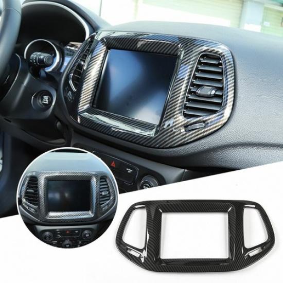 8.4" Dashboard GPS Navigation Panel Trim Cover For Jeep Compass 17+ Carbon Fiber