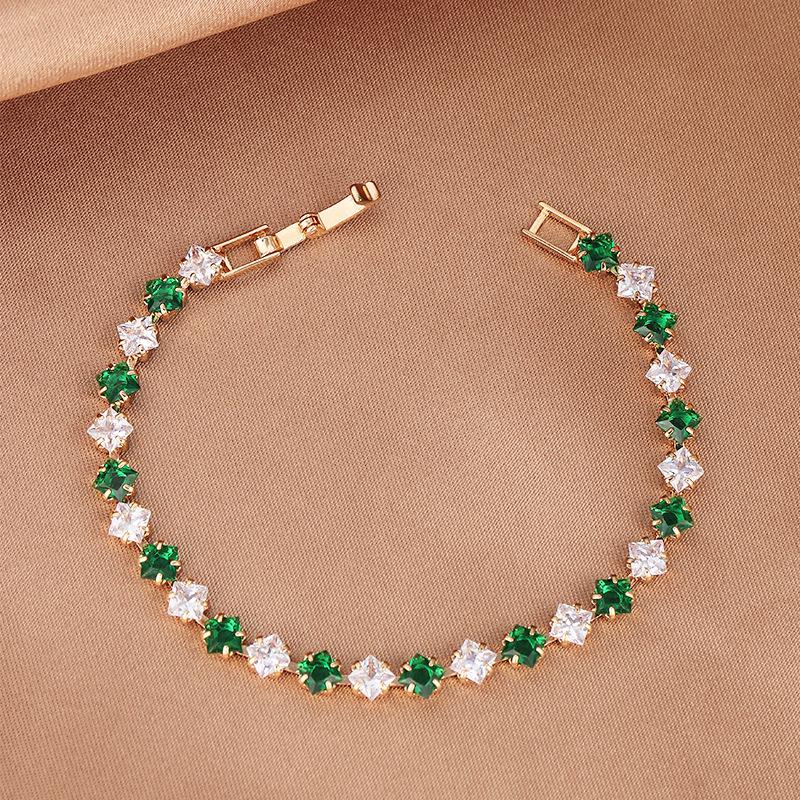 Браслет из позолоченного металла с разноцветным цирконом для женщин - Ювелирное изделие класса люкс с раскладывающейся застежкой