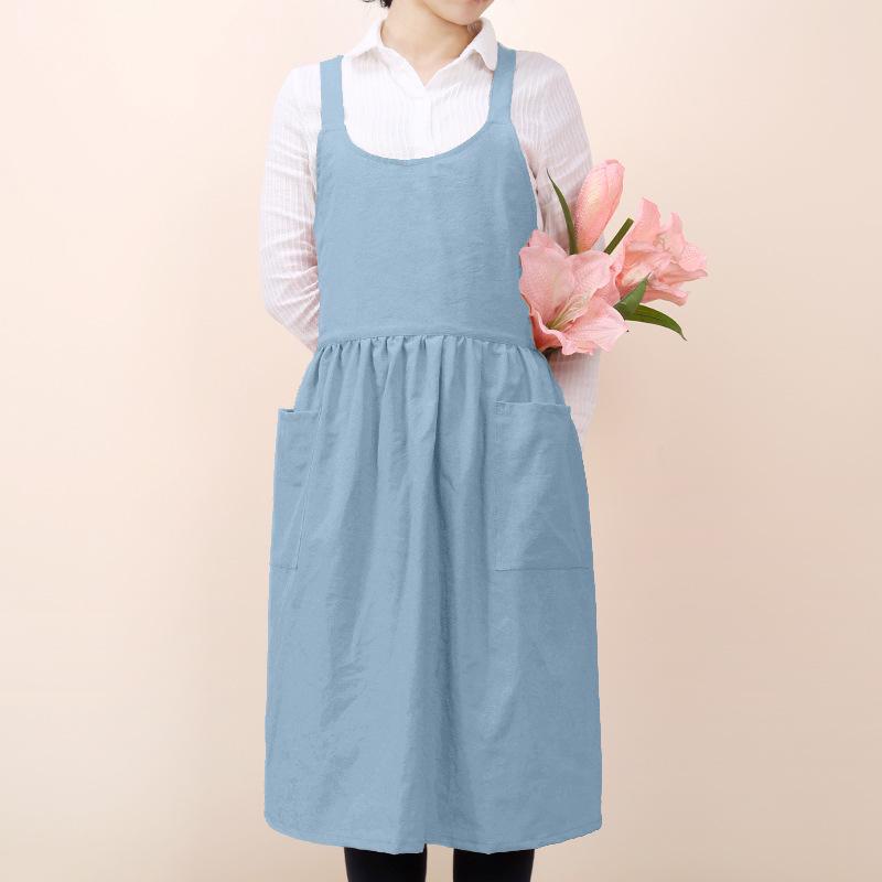 Korean Style Artistic Cotton Linen Long Kitchen Apron for Women