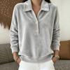 Womens Velvet Shirt Fall Winter 2026 Loose Fit Knit Collar Half Placket Button Up Casual Elegant Office Wear