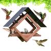 Birds Feeders Outdoor Hanging Wooden Birds Feeder with Weatherproof Metal Roof Wildbird Feeder House for Garden Courtyard Decor