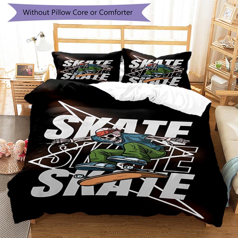 3pcs skateboard Bedding Set Duvet Cover Closure Includes 1 Duvet Cover & 2 Pillowcases, Soft and Comfortable for All Seasons.