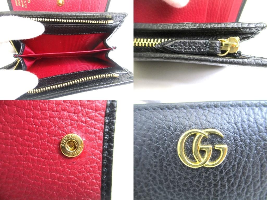 Authentic GUCCI Double G Black Red Leather Bifold Wallet Compact Wallet #b089 Open box