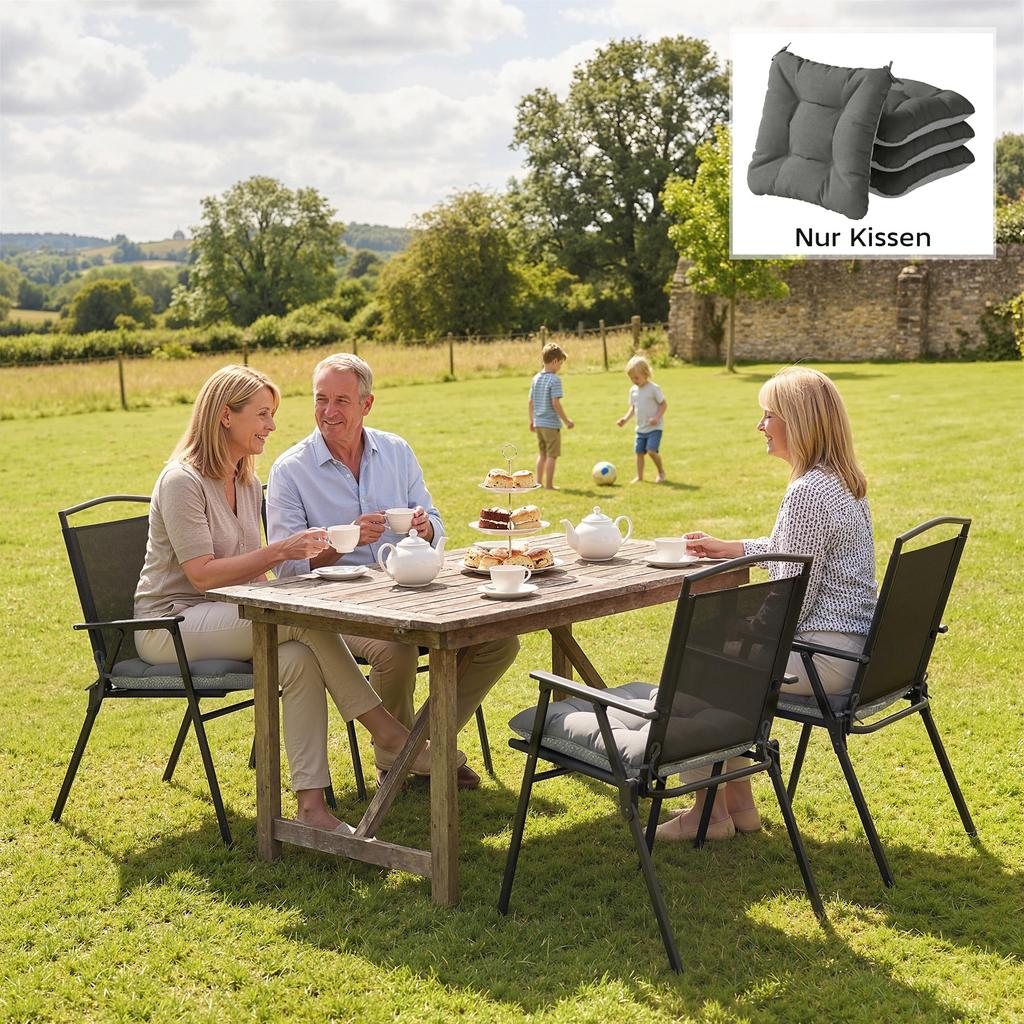 4-Piece Set Seat Cushions 39.5 x 39.5 x 10 cm Chair Cushions with Ties, Non-Slip Outdoor Indoor Seat Pad