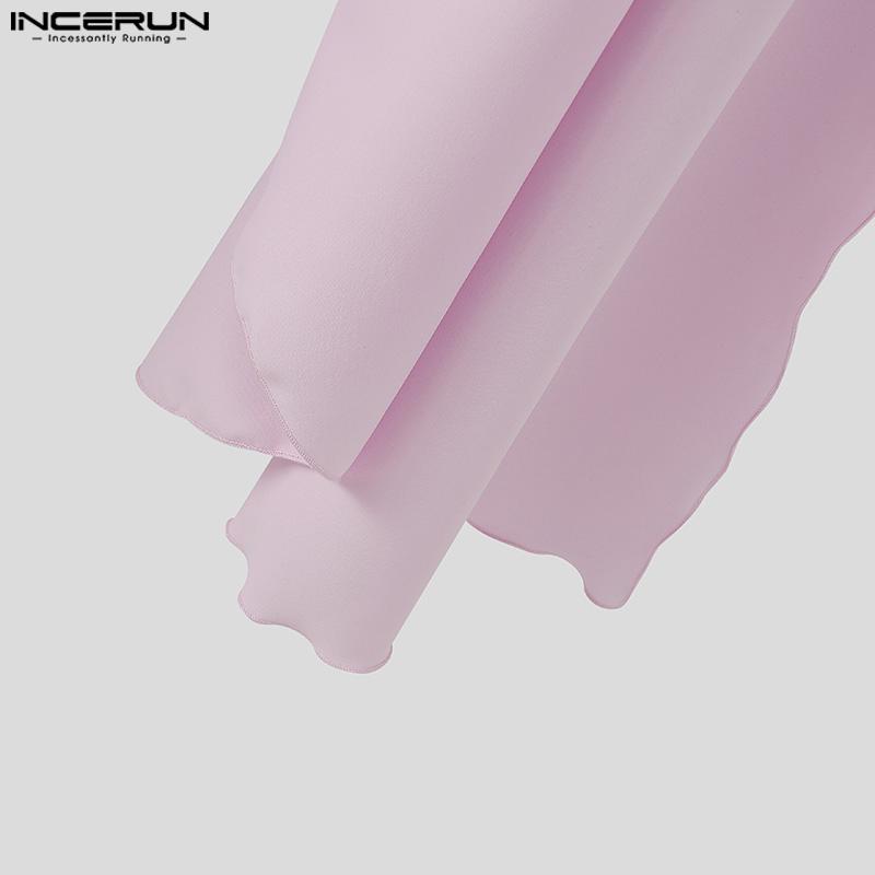 INCERUN Мужские рубашки с воротником-стойкой, длинным рукавом, пуговицами, слоями, повседневные топы