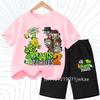 Kids Street Fashion Boys Girls T Shirt Set Plants Vs Zombies Cute Print 2026 Summer Casual Daily Wear 3-12 Age Shirt Suit