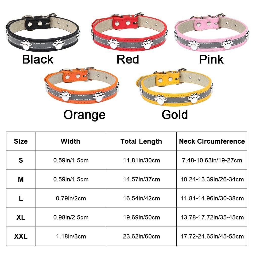 Leather Reflective Dog Collar Adjustable Metal Buckle Rivets Pet Collar Decorative Soft Dog Footprint Collar Pet Supplies