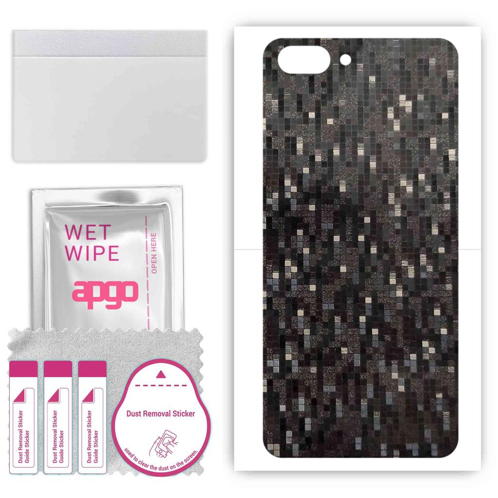 apgo Protective Skin Sticker for the Back Compatible with Realme C1, Wrap Film, Foil, Vinyl - Pattern Carbon Black Pixel