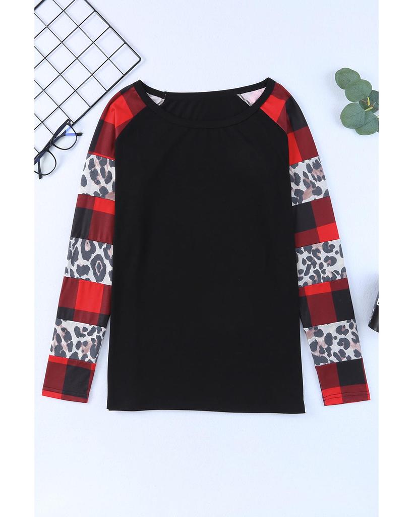 Azura Exchange Топ с открытыми плечами в клетку и леопардовым принтом