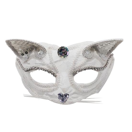 Halloween Cat Masque Half Face Lace Masquerade Masque Cat Fox Animal Cosplay Costume for Carnival Ball Party Accessories