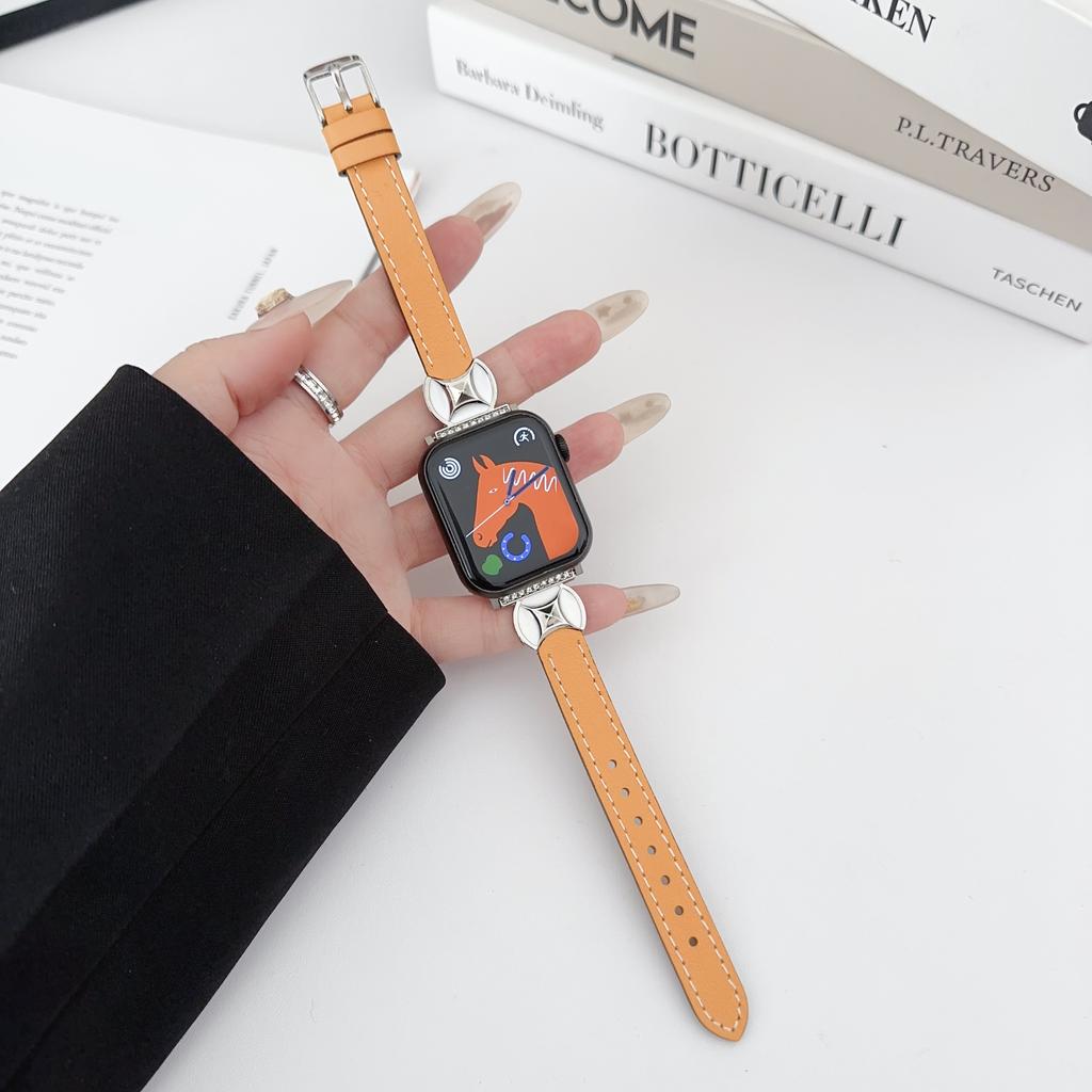 Watch Band For Apple Watch Series 10 Ultra 9 8 7 SE 6 5 4 3 2 1 46mm 49mm 45mm 44mm 42mm Coin Shape Connector Genuine Cow Leather Strap