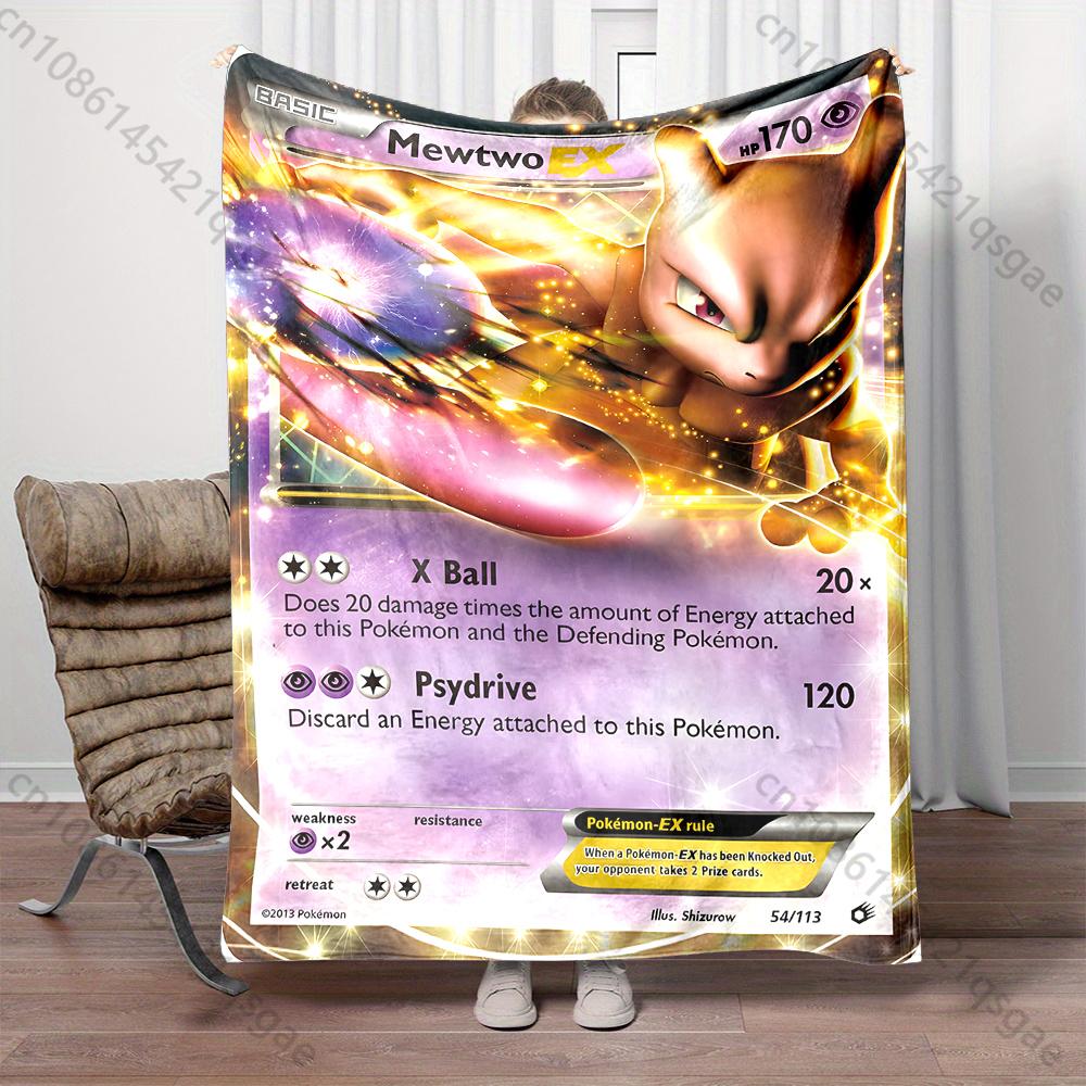 6 Sizes Pokemon Cards Mewtwo Print Blanket Children Adult Blanket Bedroom Living Room Sofa Study Large Size Shawl Blanket Gifts