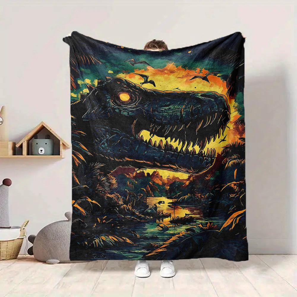 1pc Dinosaur Blanket, Lightweight Flannel Throw Blanket For Sofa, Bed, Travel, Camping, Living Room, Office, Couch, Chair, And Bed