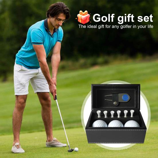 1 комплект подарочной коробки для гольфа с 3 мячами 6 тройников, металлический инструмент для ремонта Divot, зажим для шляпы, комплект аксессуаров для гольфа, чехол из искусственной кожи для мужчин и женщин, профессиональный новичок