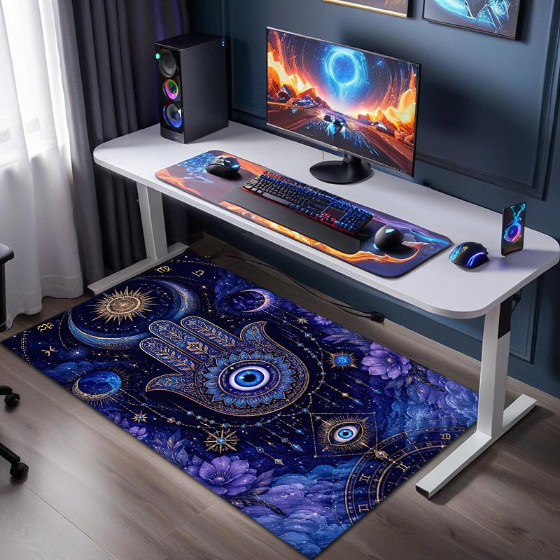 Blue Mystic Hamsa Hand Celestial Symbols Carpet Printing Home Decor Room Art Dormitory Decoration