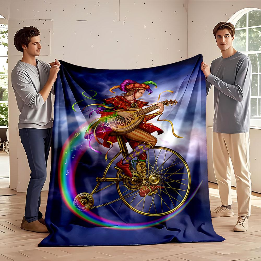 Colorful Jester on Unicycle Blanket for all seasons blanket lunch break throw gift
