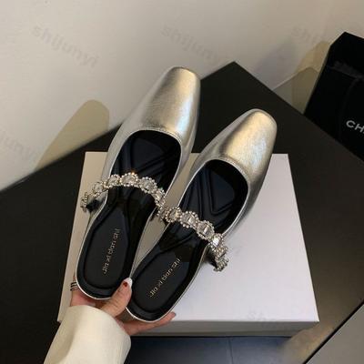 Модные женские балетки, тапочки, хрустальные мюли, дизайнерские сандалии 2025, новые туфли, квадратный носок, кожаные шлепанцы, летние слинги, пряжка де мухер