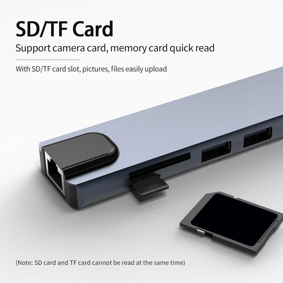 Многофункциональный адаптер 10-в-1 USB-C - HDTV с Ethernet 100M и USB-концентратором для мобильных устройств, ПК, игровых приставок