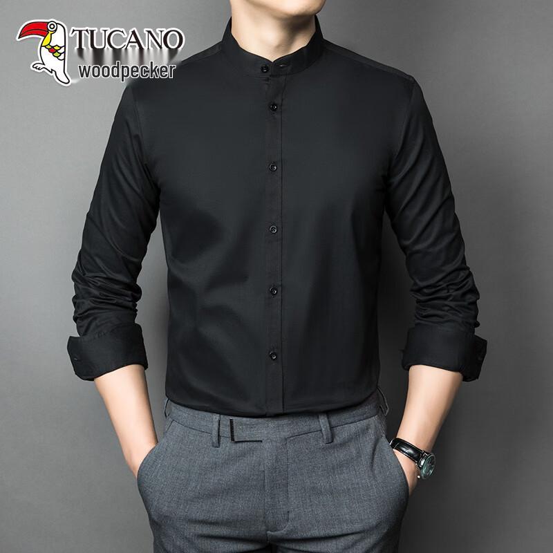 TUCANO Men's Neo-Chinese Stand-Collar Long Sleeve Business Shirt