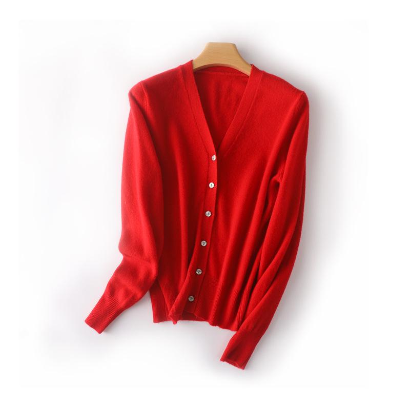 Elegant Merino Wool V-Neck Cardigan - Women's Lightweight Autumn Sweater