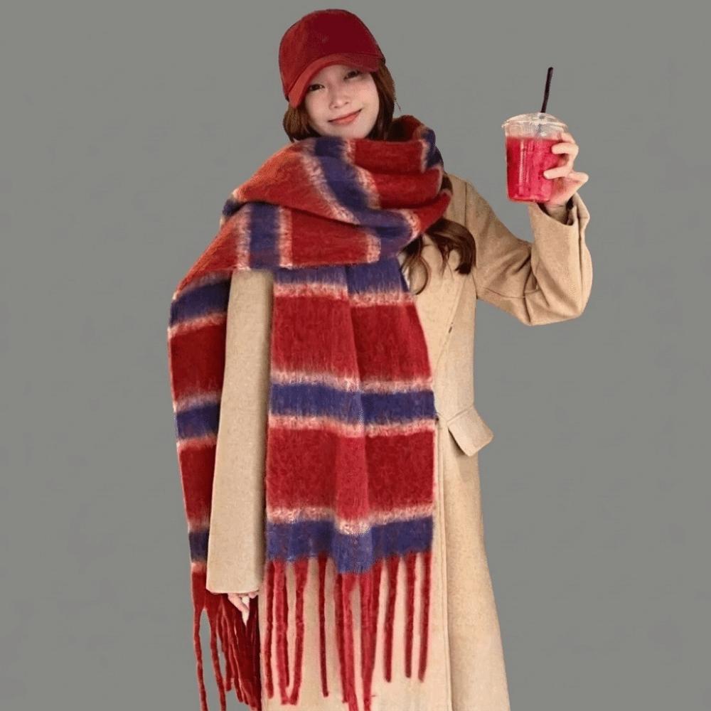 Colorful Tassel Shawl Plush Cashmere Scarves Fashion Stripe Wool Scarf Autumn