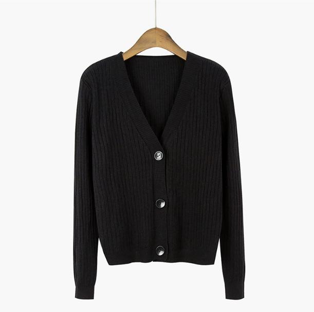 Свободный и универсальный трикотажный кардиган с V-образным вырезом, осенний свитер с темпераментным длинным рукавом, короткая куртка с высокой талией, тренд